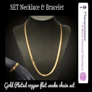 2pcs/set Snake Chain Necklace High Quality Flat Necklace &  Bracelet. GP copper